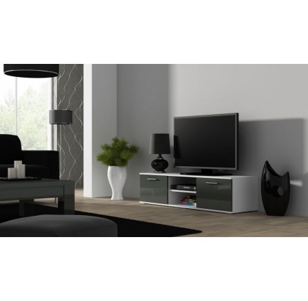 TV komoda SOHO 140, biela/sivý lesk