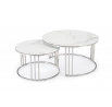 Konferenčný stolík MERCURY 2 sada, strieborná/ efekt bieleho mramoru