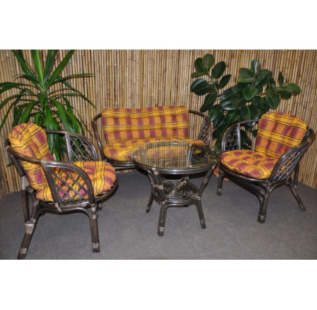 Ratanová sedacia súprava Bahama veľká hnedá, okrový vankúš