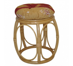 Ratanová taburetka široká medová polster vínový motív
