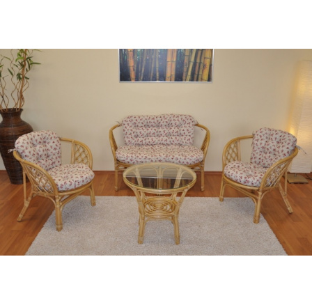 Ratanová sedacia súprava Bahama medová veľká podušky motív ruže