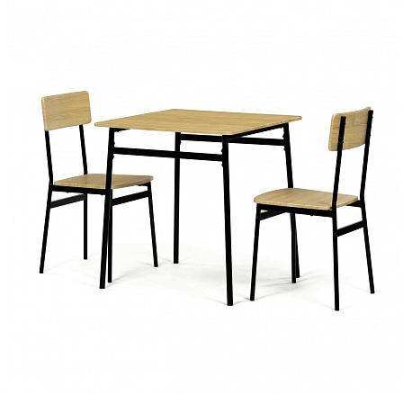 Jedálenský set (1+2), MDF dekor divoký dub, štvornohá kovová podnož, čierny matný lak Jedálenský set (1+2), MDF dekor divoký dub, štvornohá kovová podnož, čierny matný lak