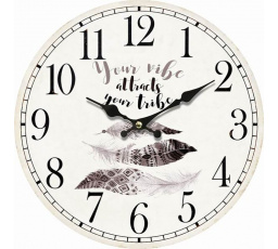 Hodiny nástěnné - pr. 34 cm, MDF, bílé s motivem peří