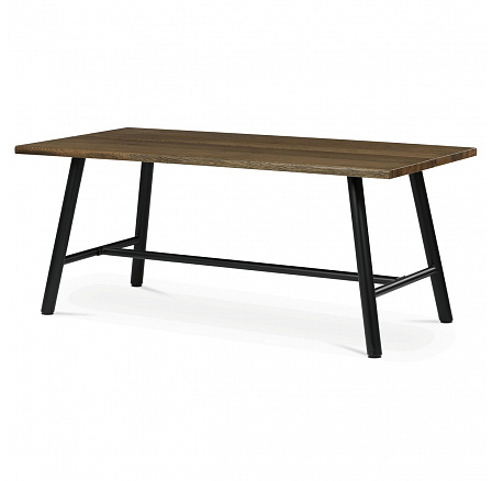 Stôl jedálenský, 180x90cm, dyha, farba orech, kovová čierna noha