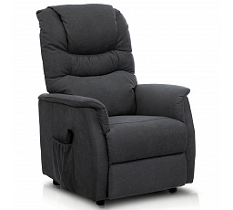 TV a relaxačné kreslo s elektrickým ovládaním, sivé látkové čalúnenie, 2 motory 240V/2