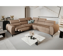 Rohová sedacia súprava PORTO II, relax prírodná koža 255x258 cm - ľavá, Matná koža toffee