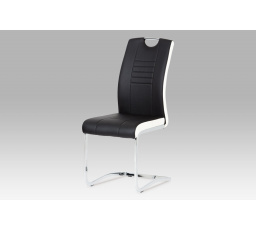Jedálenská stolička chróm / čierna koženka s bielymi bokmi