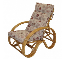 Ratanové kreslo polohovacie medové polster červené srdcia