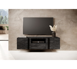 RTV skrinka Verica 150 cm s výklenkom - drevené uhlie / čierne úchyty