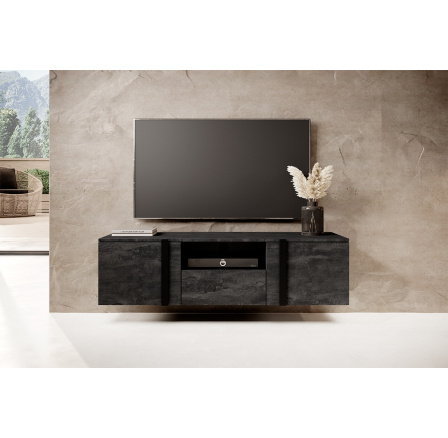 RTV skrinka Verica 150 cm s výklenkom - drevené uhlie / čierne úchyty