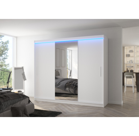 Posuvná skriňa so zrkadlom a LED osvetlením DENIS 250 Biela+Biela