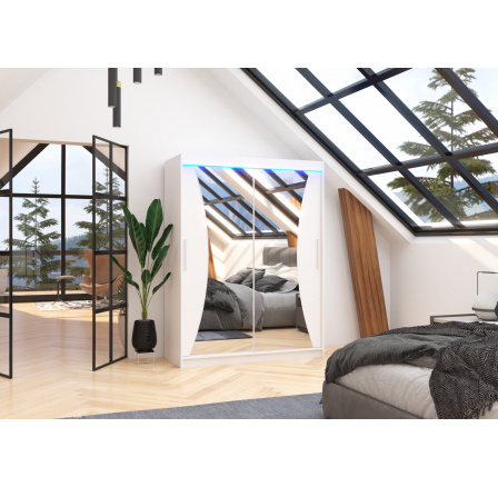 Posuvná skriňa so zrkadlom a LED osvetlením MAX 150 Biela+Biela