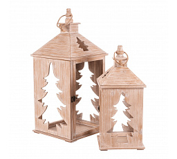Lucerna dřevěná - vzor jehličnanu, cena za sadu 2 ks