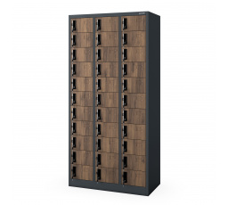 Plechová uzamykateľná šatníková skrinka OLIVER, 900 x 1850 x 450 mm, Eco Design: antracitová/orech