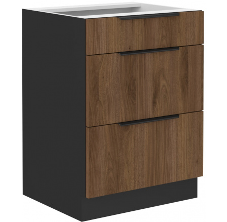 Dolná skrinka MONZA - 60 D 3S BB, Čierna mat/ Orech