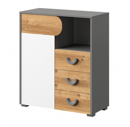 Komoda CARINI - CA6, svetlý grafit/biely briliant/dub nash