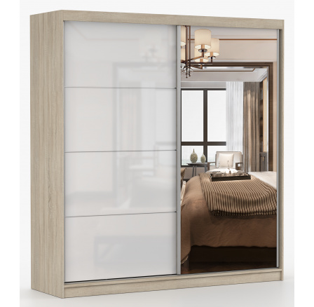 Šatní skriňa MULTI 35 - 233 cm, Dub Sonoma/Biely Lesk