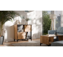 Regál OVO 4D, betón tmavý/ starý dub