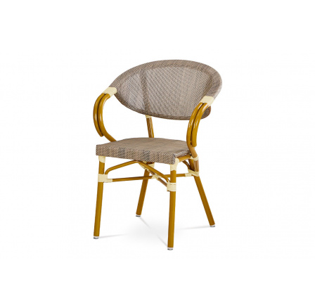Záhradná stolička, plast cappuccino, kov, zlatohnedý lak