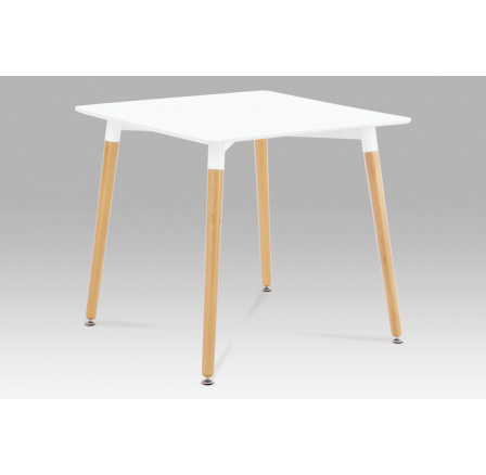 Jedálenský stôl 80x80x76 cm, MDF / kovový rám - biely matný lak, drevené nohy z bukového masívu, prírodný odtieň