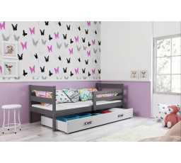 Detská posteľ ERYK 90x200 cm so zásuvkou, s matracom, Grafit/Biela