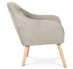 Kreslo, čalúnenie sivobéžová látka, drevené nohy - masívny kaučukovník