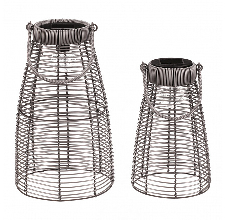 Lucerna - umělý ratan, kónická, LED osvětl., šedá, cena za sadu 2 ks