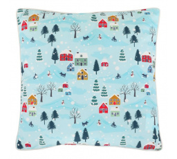 Polštář sametový s výplní, modrý - barevný vzor, 100% polyester, 45 x 45 cm