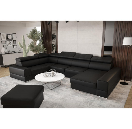 Rohová sedacia súprava ROYAL MAX II priemer 30x375x185 - čierna eko koža, ľavá