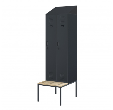 Šatní skrinka s lavičkou a strieškou KACPER II PRO, 600 x 2295 x 850 mm, antracitová Šatní skrinka s lavičkou a strieškou KACPER II PRO, 600 x 2295 x 850 mm, antracitová