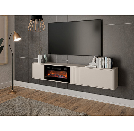 TV komoda PHILIPPE 190 s malým krbom, kašmír / čierna TV komoda PHILIPPE 190 s malým krbom, kašmír / čierna