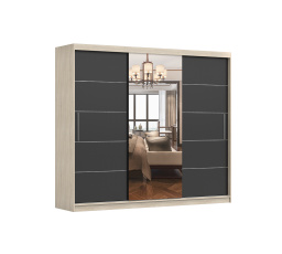 Šatníková skriňa ALBA so zrkadlom, Sonoma/čierna