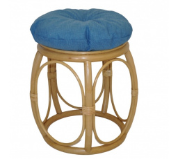 Ratanová taburetka široká medová polster tyrkysový melír