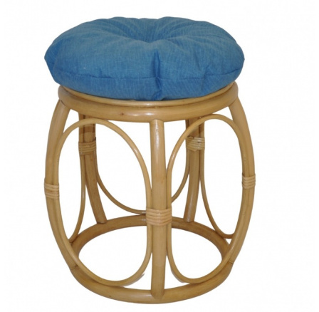 Ratanová taburetka široká medová polster tyrkysový melír Ratanová taburetka široká medová polster tyrkysový melír