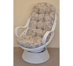 Ratanové hojdacie kreslo Swivel biely vankúš s motívom vtákov