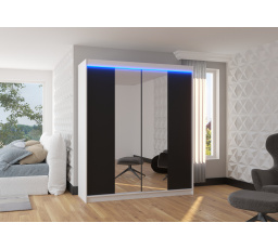 Posuvná skriňa so zrkadlom a LED osvetlením BALANCE 180 Biela+Čierna
