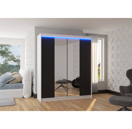 Posuvná skriňa so zrkadlom a LED osvetlením BALANCE 180 Biela+Čierna
