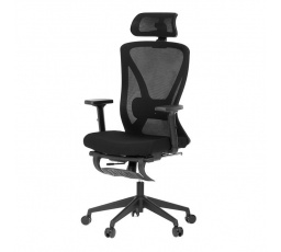 Kancelárska stolička, čierna MESH, plastový kríž, podnožka, posuvné sedadlo, 2D podrúčky