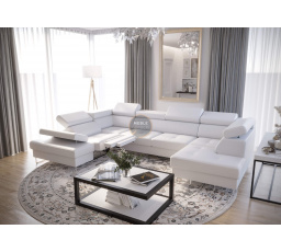 Rohová sedacia súprava GALAXY MAX II, relax s funkciou spania 215x350x170 - Eko koža biela, ľavá