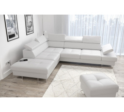 Rohová sedacia súprava GALAXY s funkciou spania 225x280 prírodná koža - Ľavá strana, Smetanová  koža