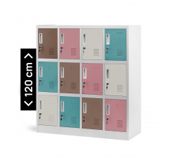 Kovová skrinka do šatne a škôlky OLA, 1090 x 1200 x 450 mm, šedo-pastelová