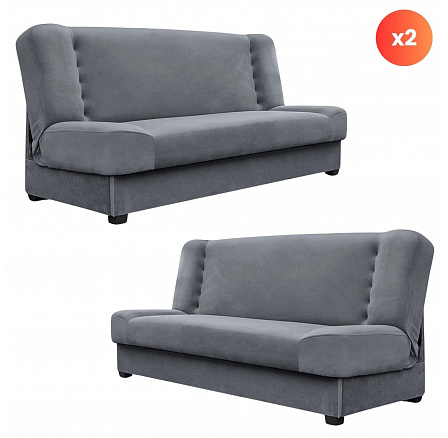 Sada 2x Rozkladacia Pohovka PIANO Sivá Zamatová