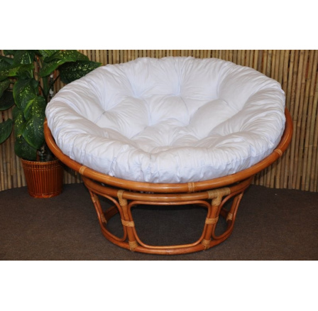 Ratanový papasan 100 cm koňak poduška biela