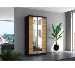Šatní skriňa s posuvnými dverami a zrkadlom KSAWER 100 Black+Artisan
