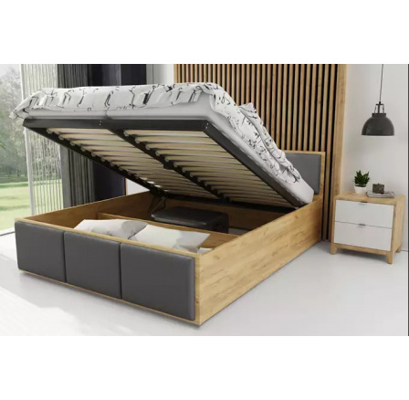Spálňová posteľ Panamax z duba kraft, s grafitovou výplňou, bez matraca 160 x 200