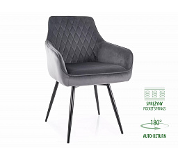 Jedálenská stolička pružinová - otočná MARLO VELVET, Sivý Bluvel 14/Čierna