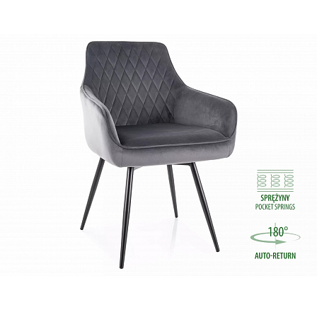 Jedálenská stolička pružinová - otočná MARLO VELVET, Sivý Bluvel 14/Čierna