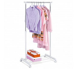 Stojan na šaty, jednoramenný, s úložným priestorom, biely, kov / plast, chróm