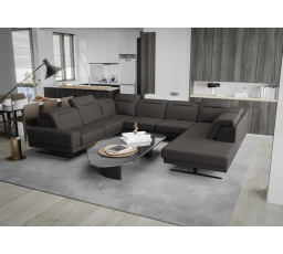 Rohová Kožená sedacia súprava FIORE MAX I 220x350x265 cm - tmavo sivá, ľavá