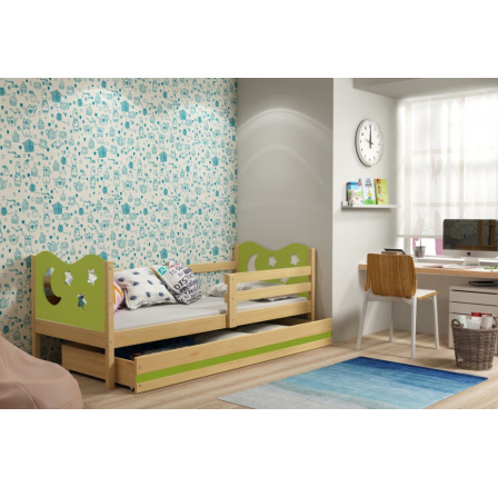 Posteľ Miky 80x190 borovica/zelená